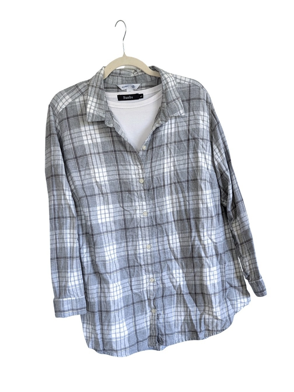 Old Navy Plaid Flannel Classic Shirt Grey White Long Sleeve Plus Size 2X